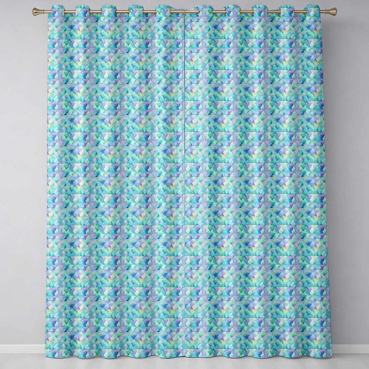 Modern Geometric Watercolor Shapes in Teal Purple Seamless Readymade Eyelet Ring Top Thermal 100% Blackout Curtains
