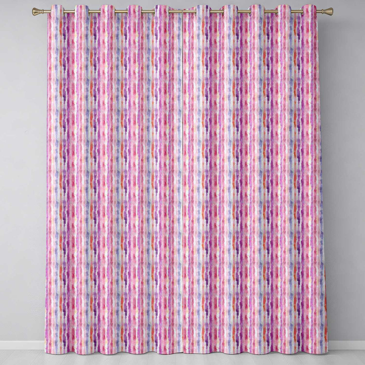 Soft Watercolor Vertical Stripes in Pink Purple Seamless Readymade Eyelet Ring Top Thermal 100% Blackout Curtains