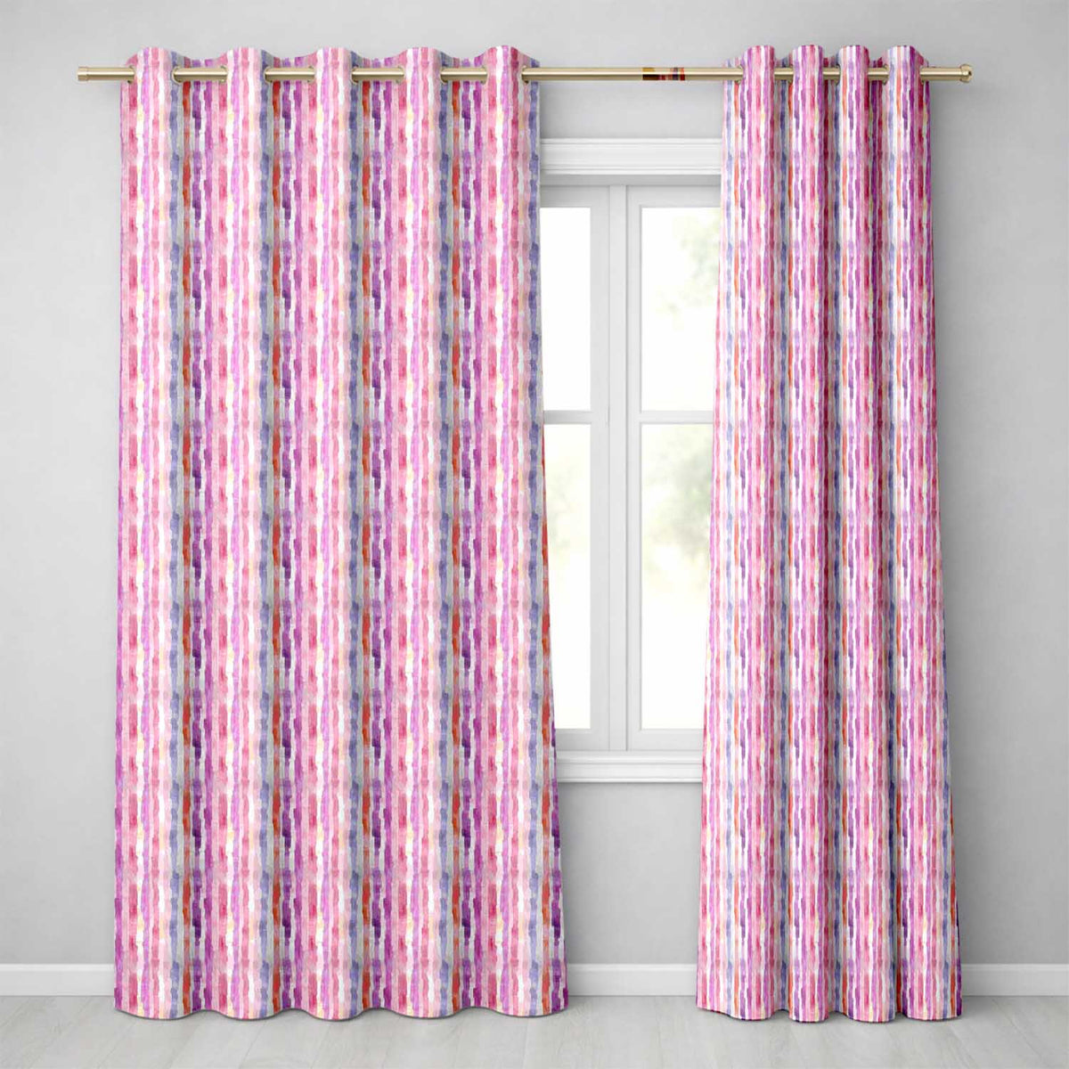 Soft Watercolor Vertical Stripes in Pink Purple Seamless Readymade Eyelet Ring Top Thermal 100% Blackout Curtains