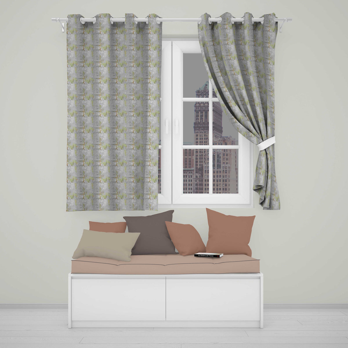 Neutral Rustic Distressed Wall Texture Seamless Readymade Eyelet Ring Top Thermal 100% Blackout Curtains