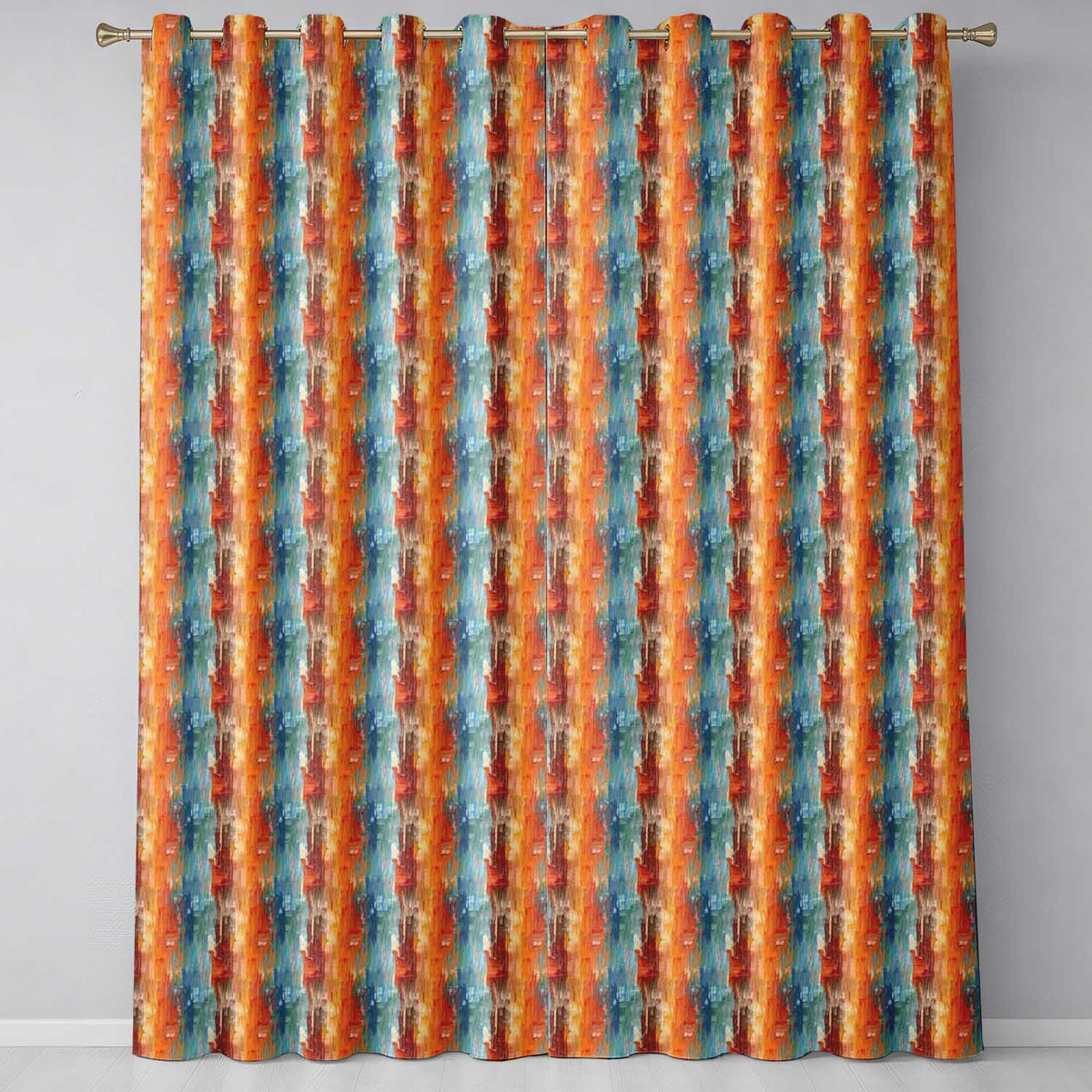 Abstract Textured Brushstroke Pattern in Orange Blue Seamless Readymade Eyelet Ring Top Thermal 100% Blackout Curtains