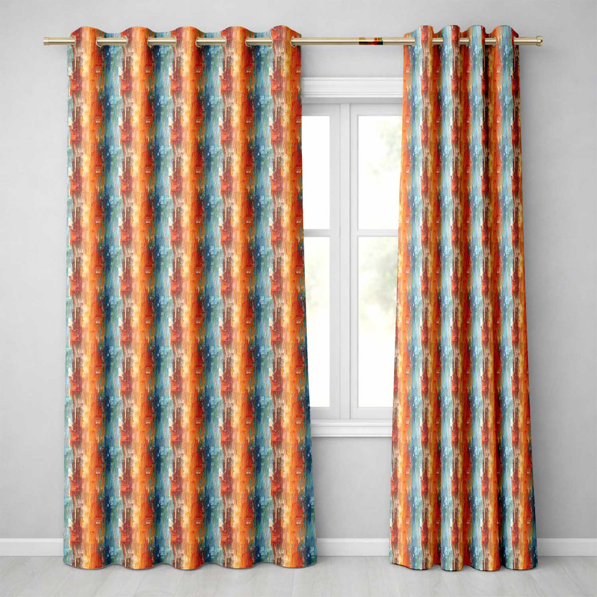 Abstract Textured Brushstroke Pattern in Orange Blue Seamless Readymade Eyelet Ring Top Thermal 100% Blackout Curtains