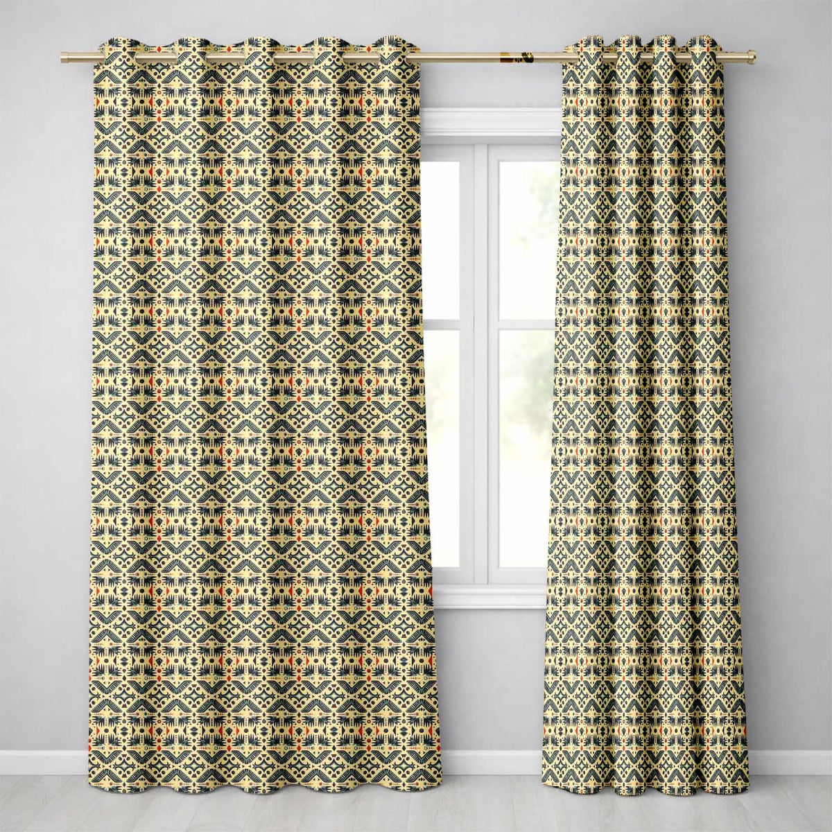 Geometric Ethnic Tribal Pattern in Neutral Tones Seamless Readymade Eyelet Ring Top Thermal 100% Blackout Curtains
