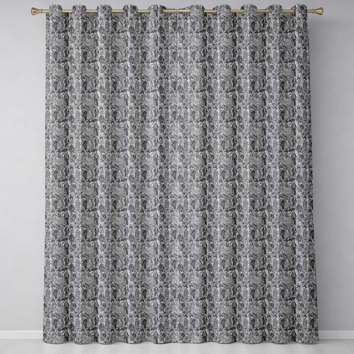 Antique Victorian Society Illustration Pattern Monochrome Seamless Readymade Eyelet Ring Top Thermal 100% Blackout Curtains