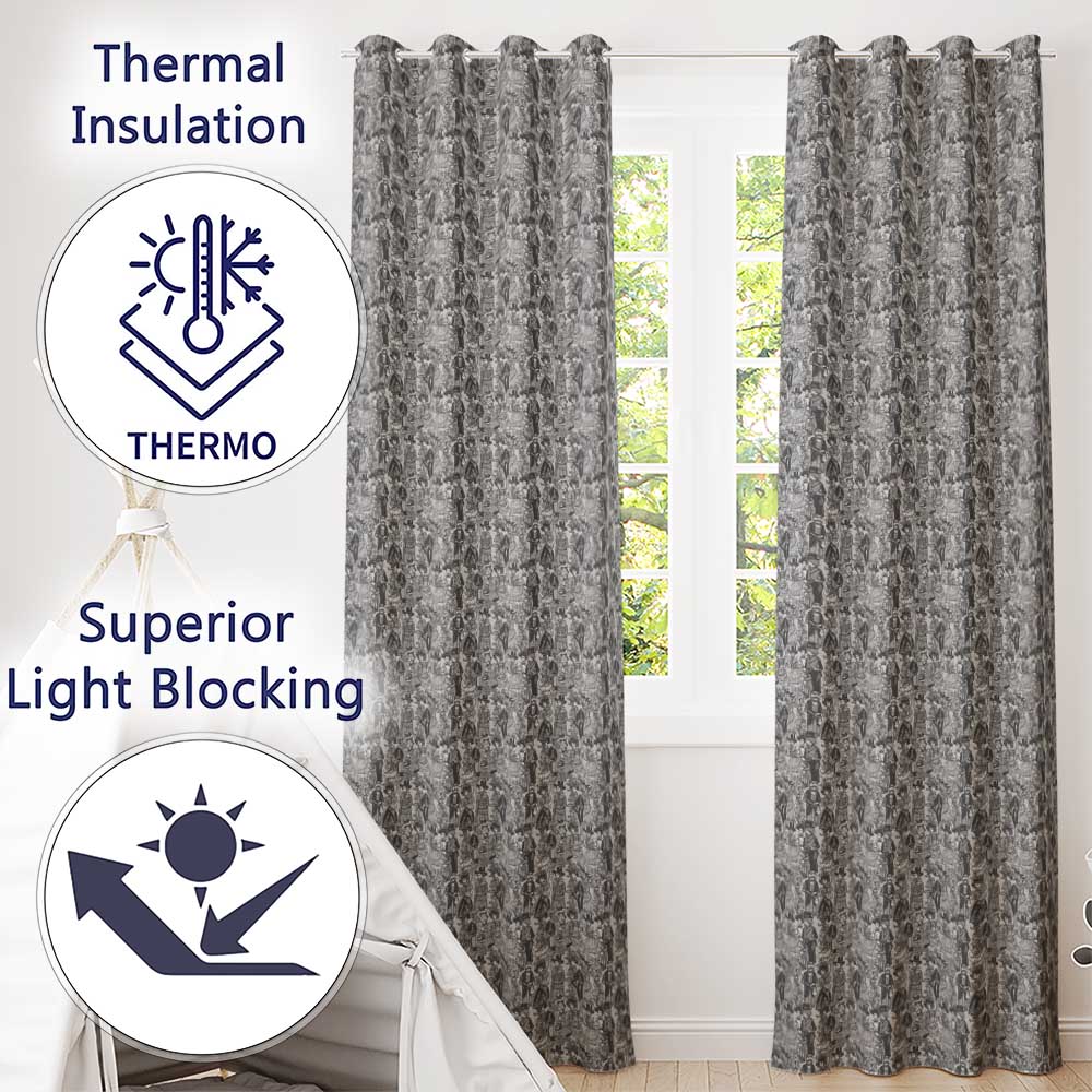 Antique Victorian Society Illustration Pattern Monochrome Seamless Readymade Eyelet Ring Top Thermal 100% Blackout Curtains