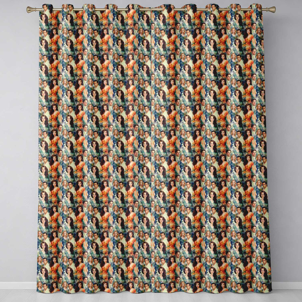 Romantic Vintage Couples Floral Portrait Seamless Pattern Readymade Eyelet Ring Top Thermal 100% Blackout Curtains