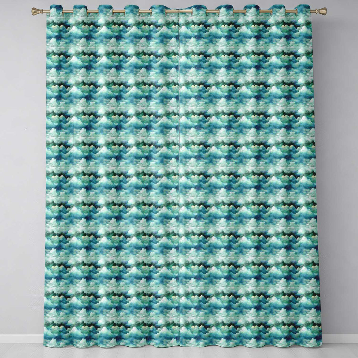 Mystical Blue Green Clouds Night Sky Seamless Pattern Readymade Eyelet Ring Top Thermal 100% Blackout Curtains