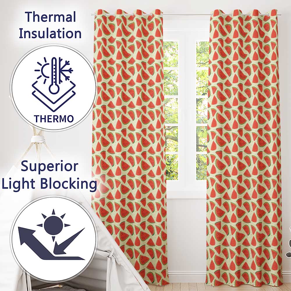 Fresh Watermelon Slices Repeat Seamless Pattern Readymade Eyelet Ring Top Thermal 100% Blackout Curtains