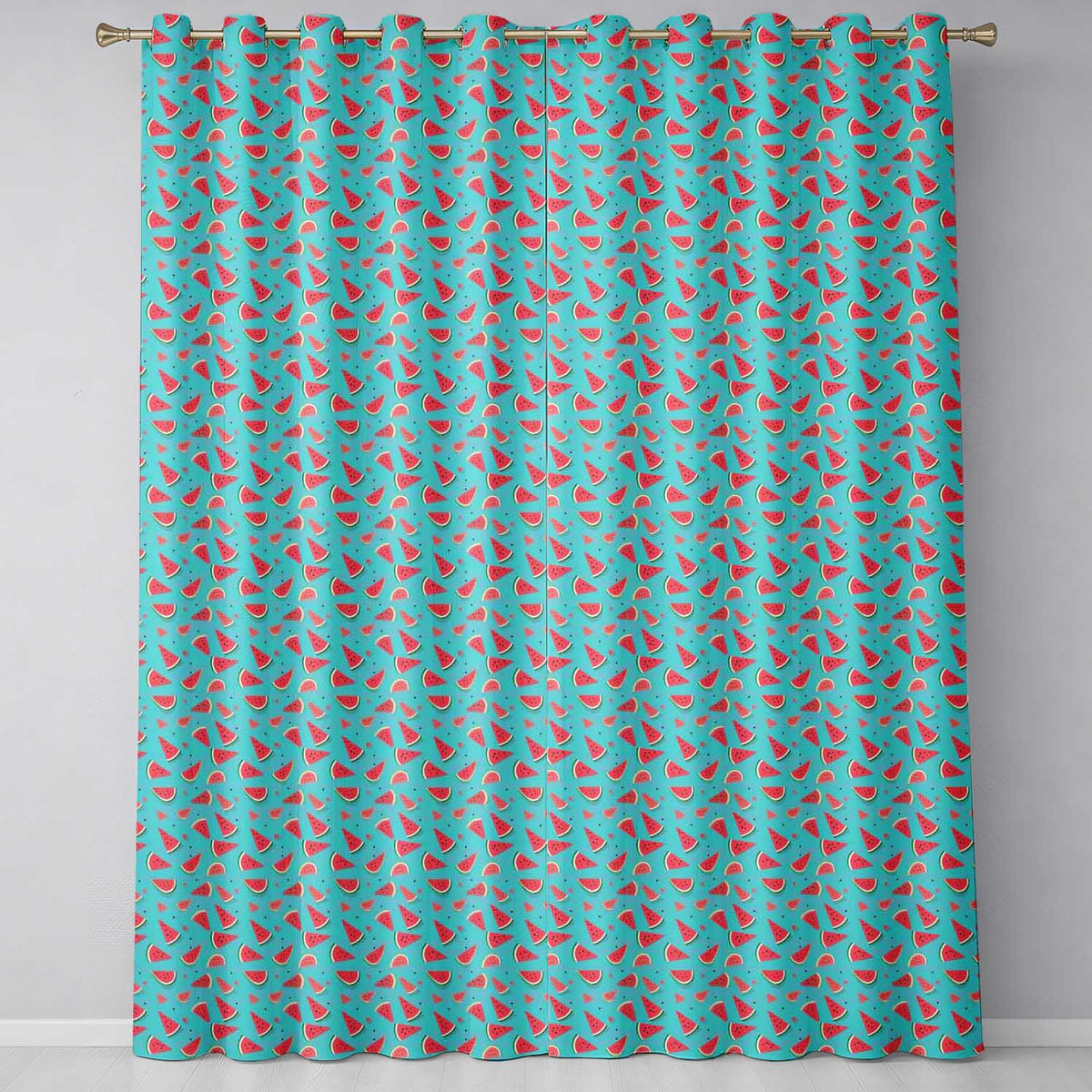 Bright Blue Background Watermelon Slice Seamless Pattern Readymade Eyelet Ring Top Thermal 100% Blackout Curtains