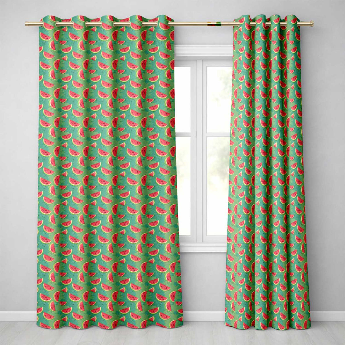 Watermelon Slices on Green Painted Background Seamless Pattern Readymade Eyelet Ring Top Thermal 100% Blackout Curtains