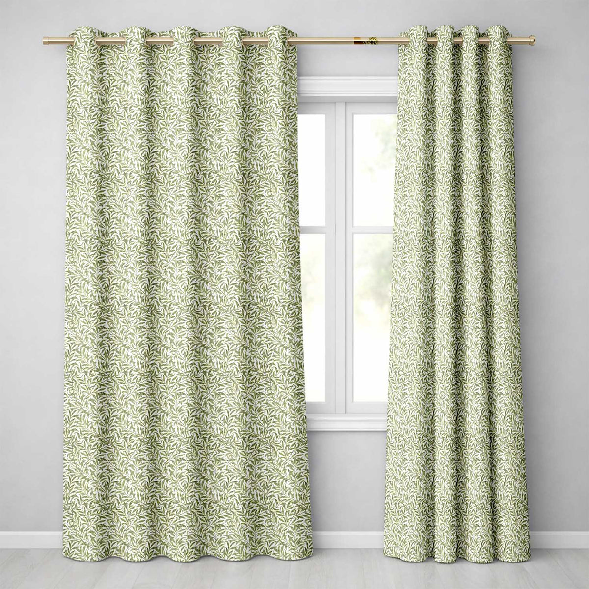 Green Leaf Botanical Nature Repeat Seamless Pattern Readymade Eyelet Ring Top Thermal 100% Blackout Curtains