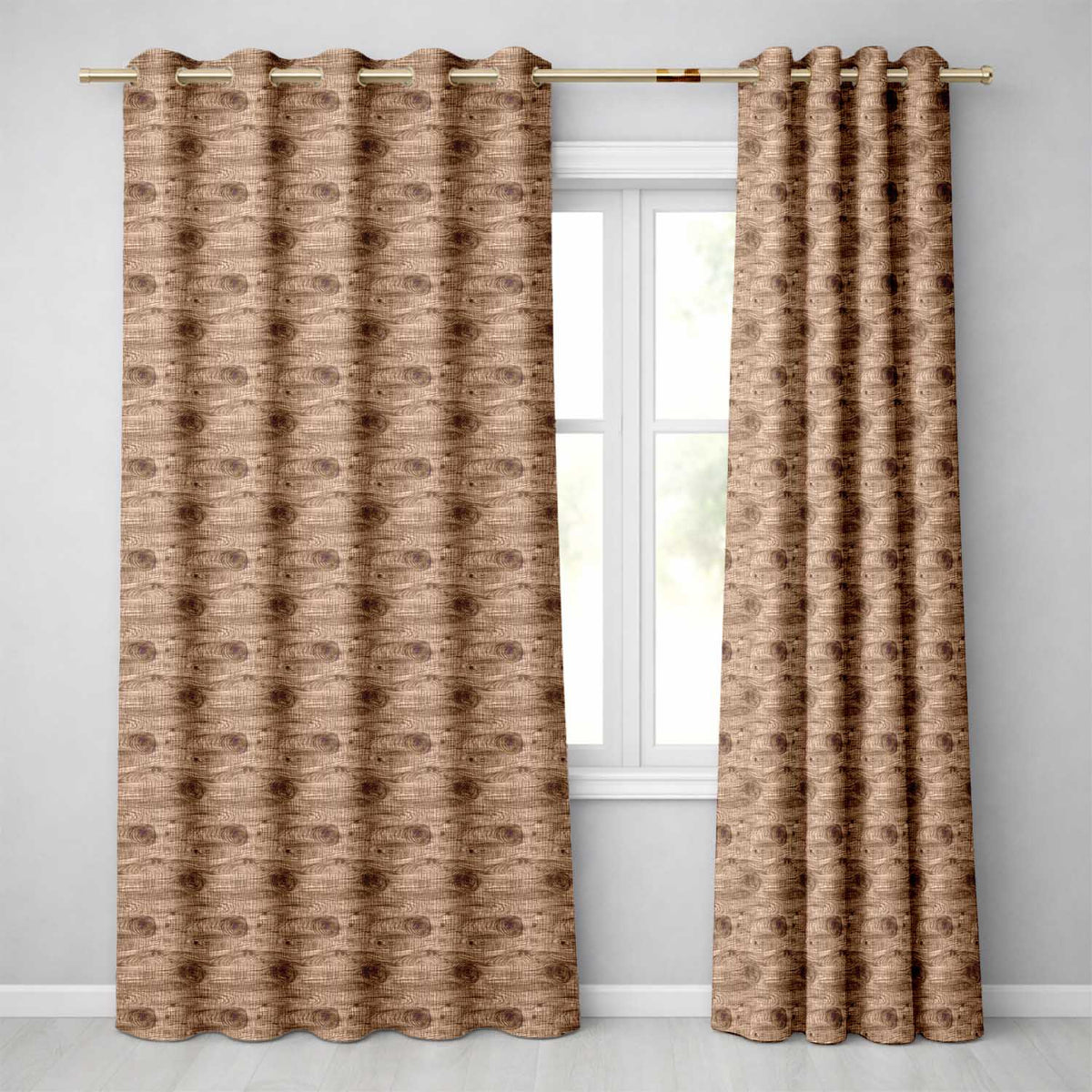 Natural Wood Grain Rings Texture Seamless Pattern Readymade Eyelet Ring Top Thermal 100% Blackout Curtains