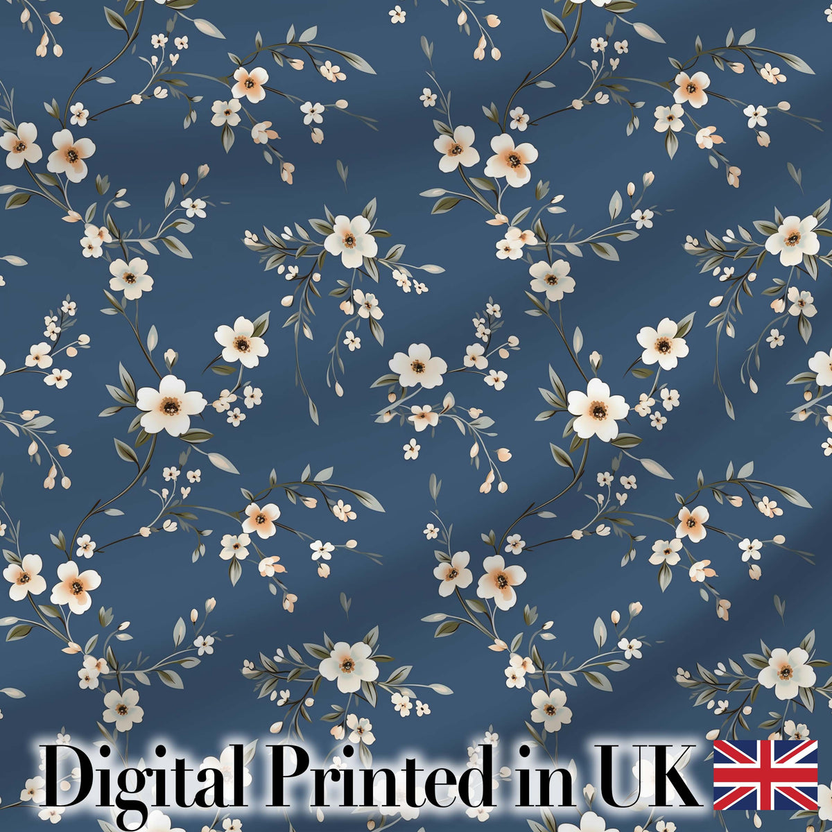 Elegant Navy Floral Vine Delicate Botanical Charming Decor Digital Print Material by the Metre UK Sewing Quilting Textile