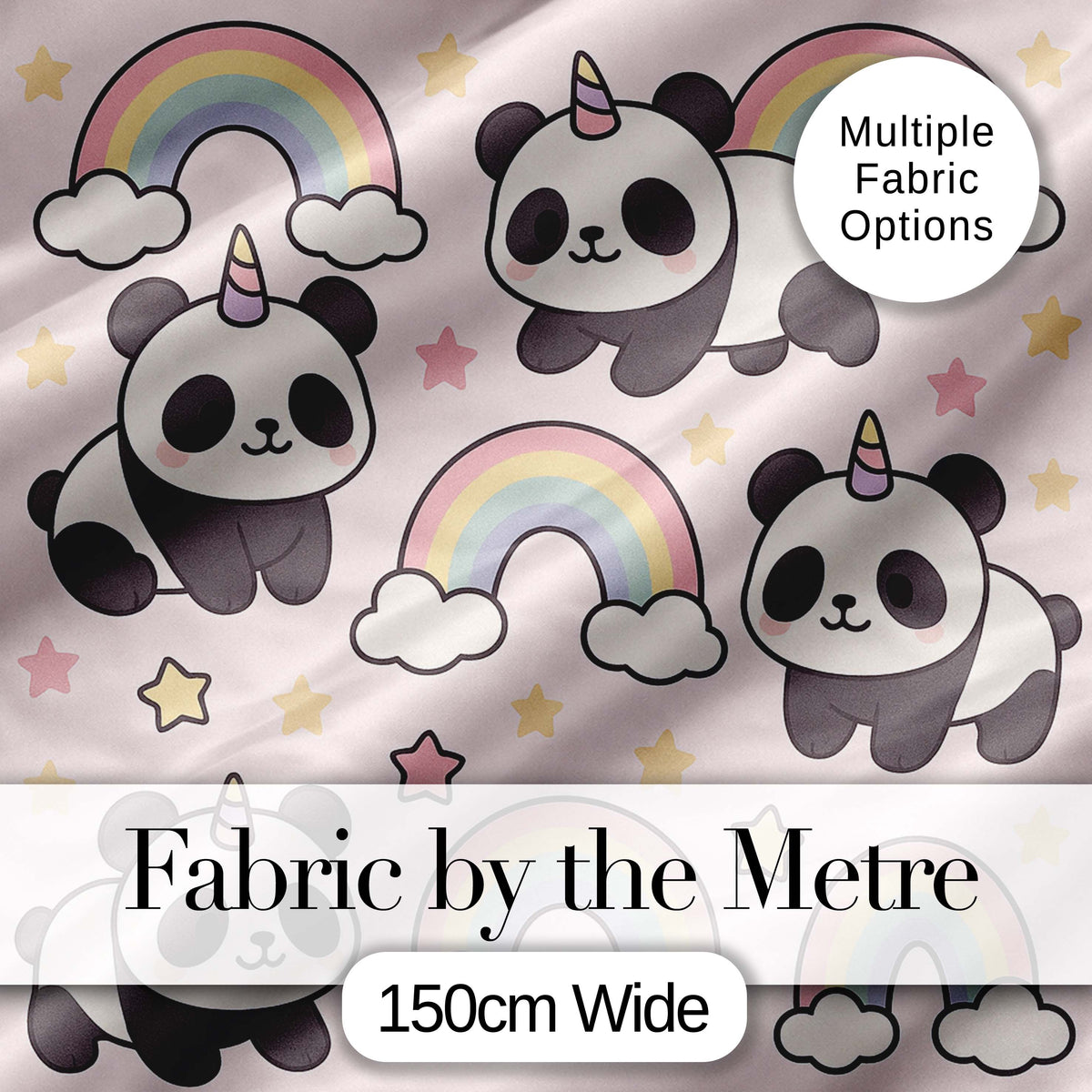 Cute Panda Unicorn Cartoon Animal Pattern Beautiful Coffee Cup Digital Print Material by the Metre UK Sewing Quilting Textile