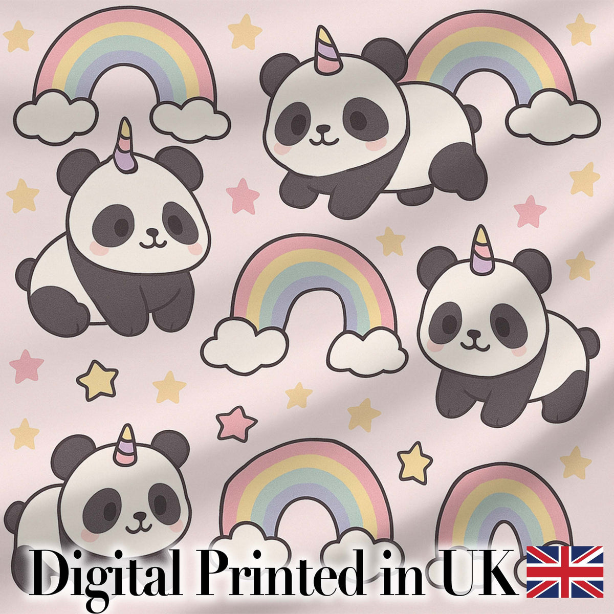 Cute Panda Unicorn Cartoon Animal Pattern Beautiful Coffee Cup Digital Print Material by the Metre UK Sewing Quilting Textile