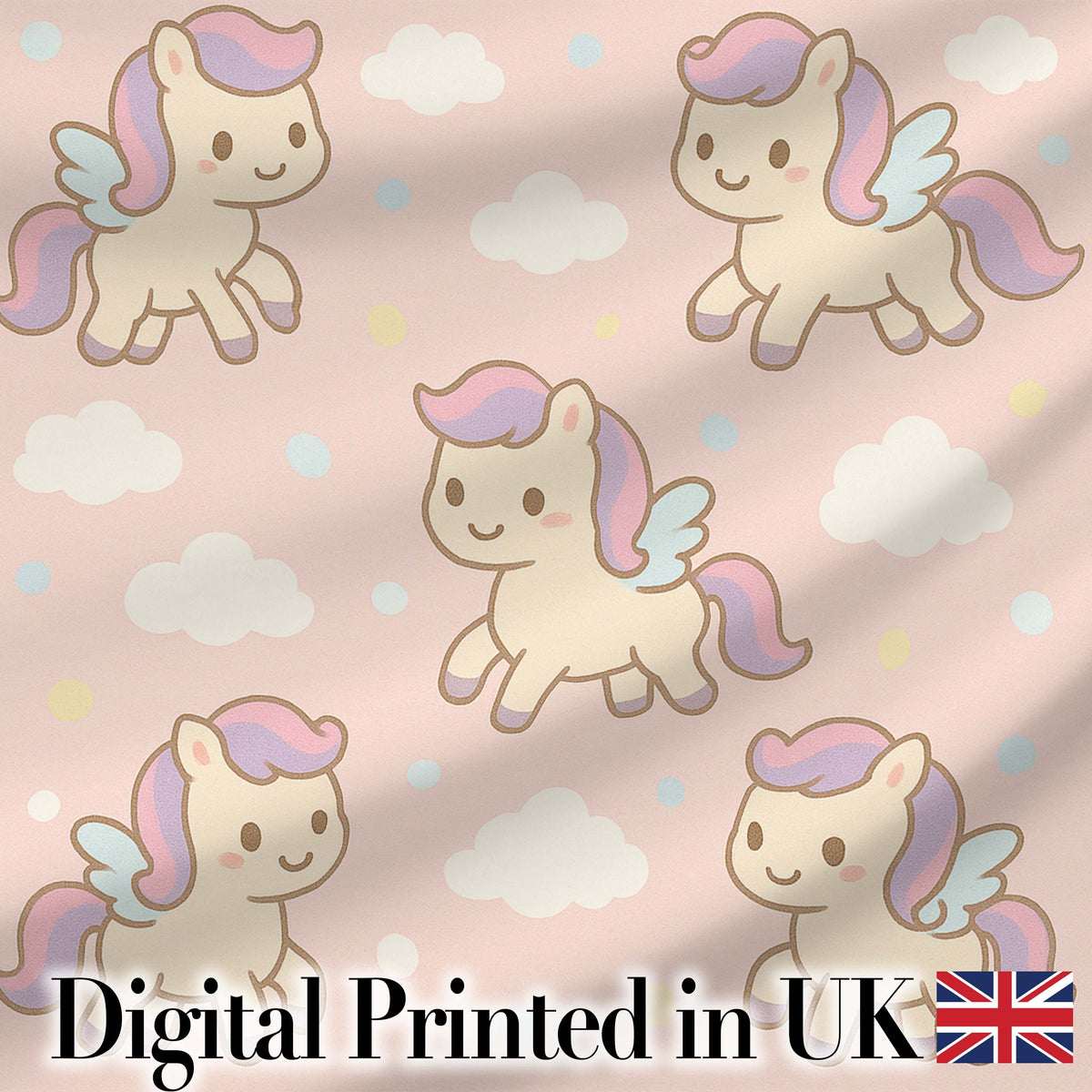 Cute Pegasus Unicorn Cartoon Animal Pattern Charming Decor Digital Print Material by the Metre UK Sewing Quilting Textile