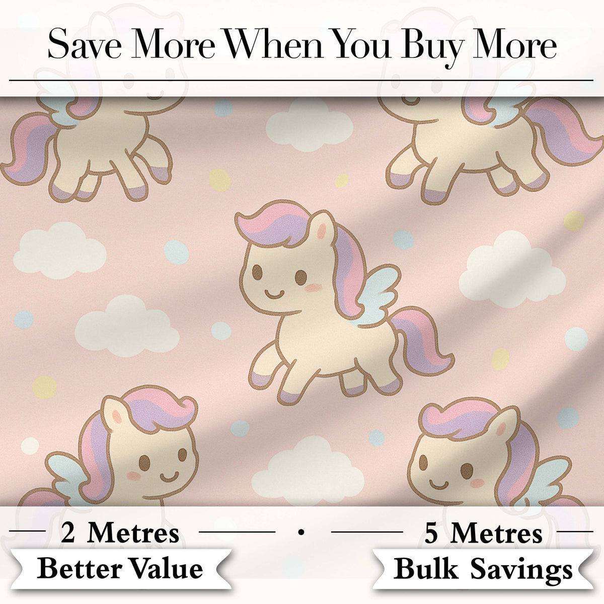 Cute Pegasus Unicorn Cartoon Animal Pattern Charming Decor Digital Print Material by the Metre UK Sewing Quilting Textile