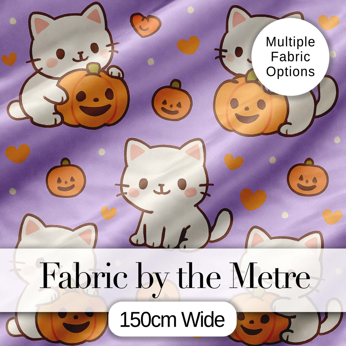 Cute Halloween Cat Pumpkin Cartoon Animal Pattern Cute Unique Gift Digital Print Material by the Metre UK Sewing Quilting Textile