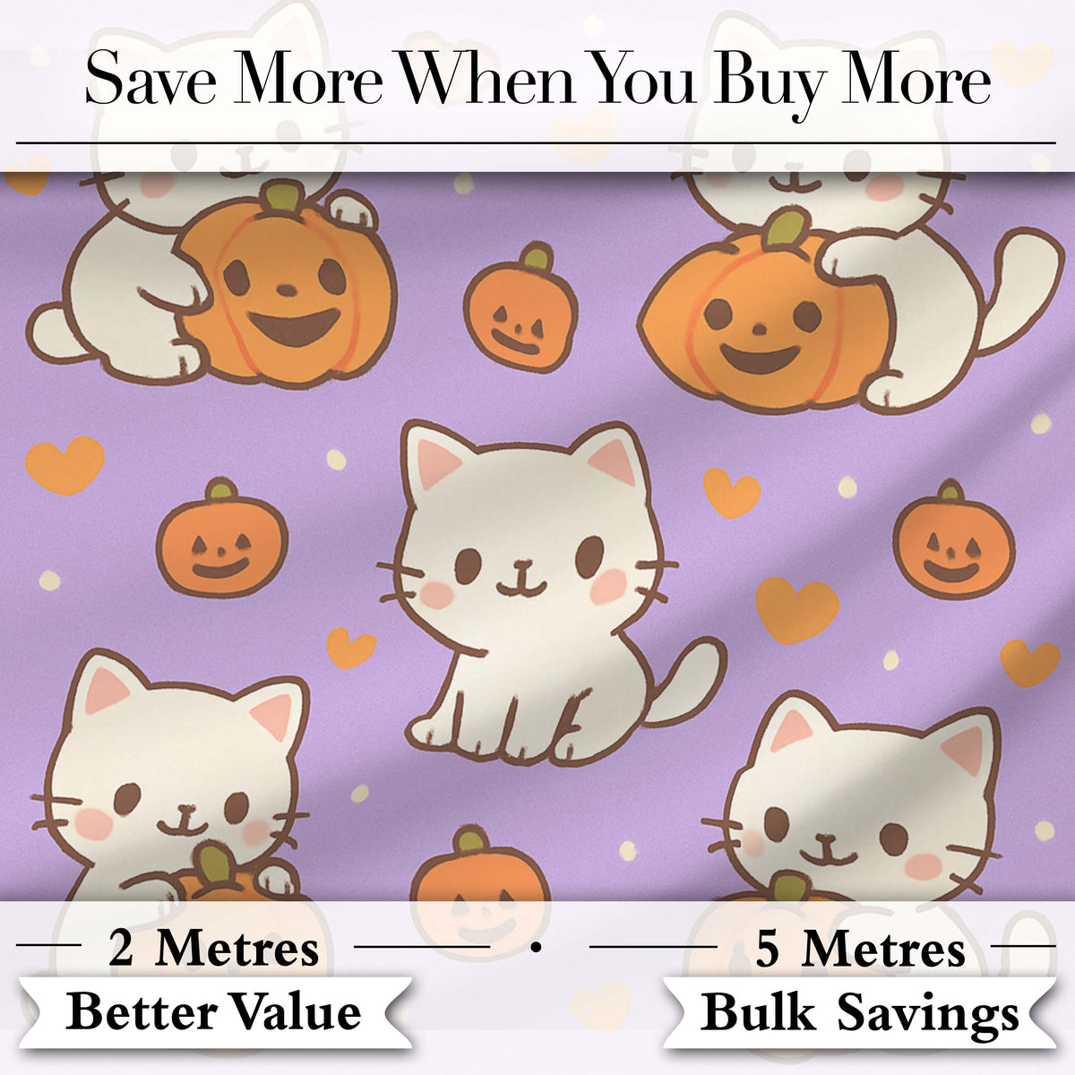 Cute Halloween Cat Pumpkin Cartoon Animal Pattern Cute Unique Gift Digital Print Material by the Metre UK Sewing Quilting Textile