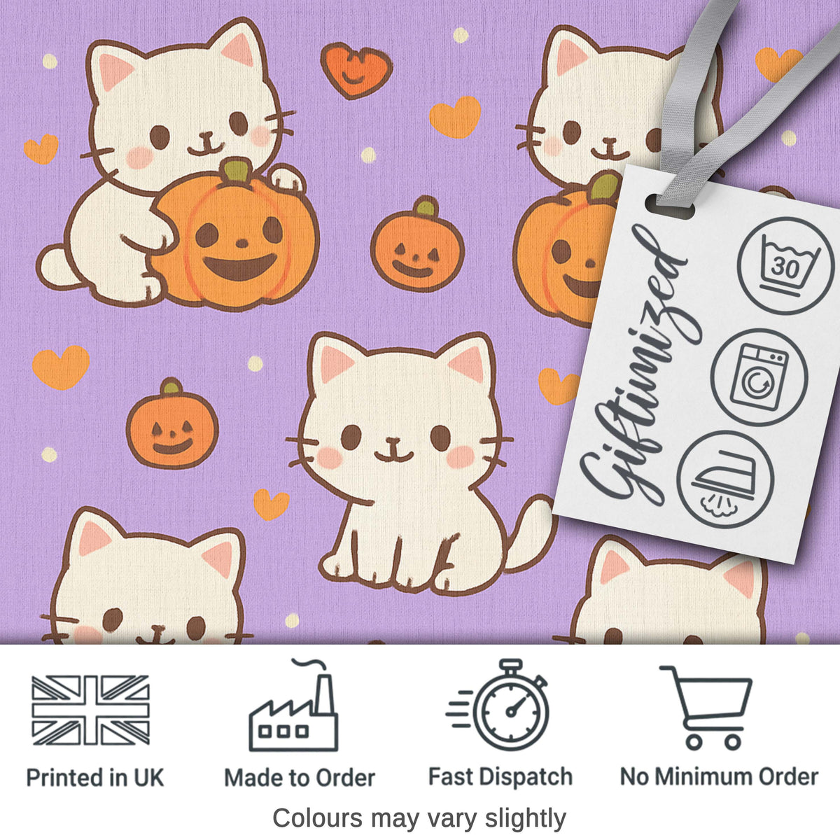Cute Halloween Cat Pumpkin Cartoon Animal Pattern Cute Unique Gift Digital Print Material by the Metre UK Sewing Quilting Textile