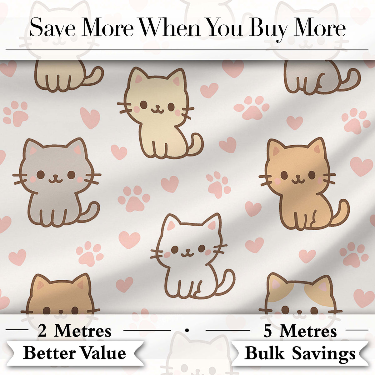 Cute Kitten Hearts Cartoon Animal Pattern Charming Decor Digital Print Material by the Metre UK Sewing Quilting Textile