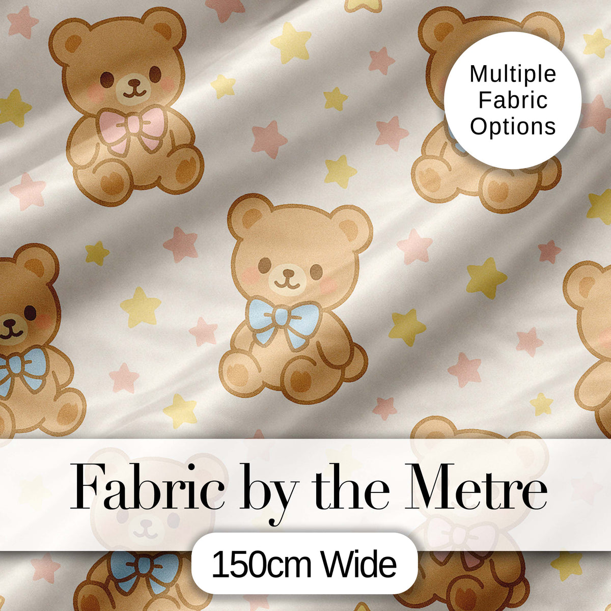 Cute Teddy Bear Bow Cartoon Animal Pattern Beautiful Coffee Cup Digital Print Material by the Metre UK Sewing Quilting Textile