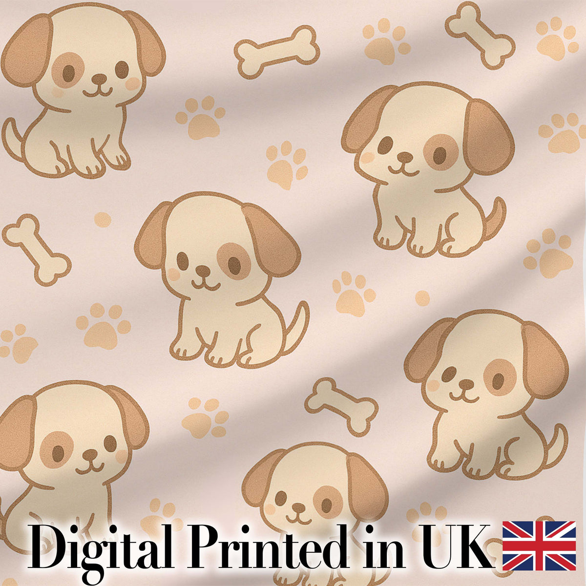 Cute Puppy Dog Cartoon Animal Pattern Thoughtful Gift Idea Lovely Digital Print Material by the Metre UK Sewing Quilting Textile