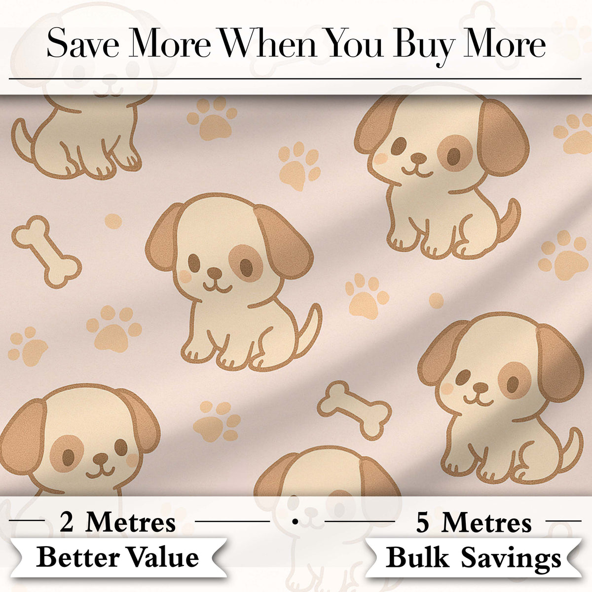 Cute Puppy Dog Cartoon Animal Pattern Thoughtful Gift Idea Lovely Digital Print Material by the Metre UK Sewing Quilting Textile