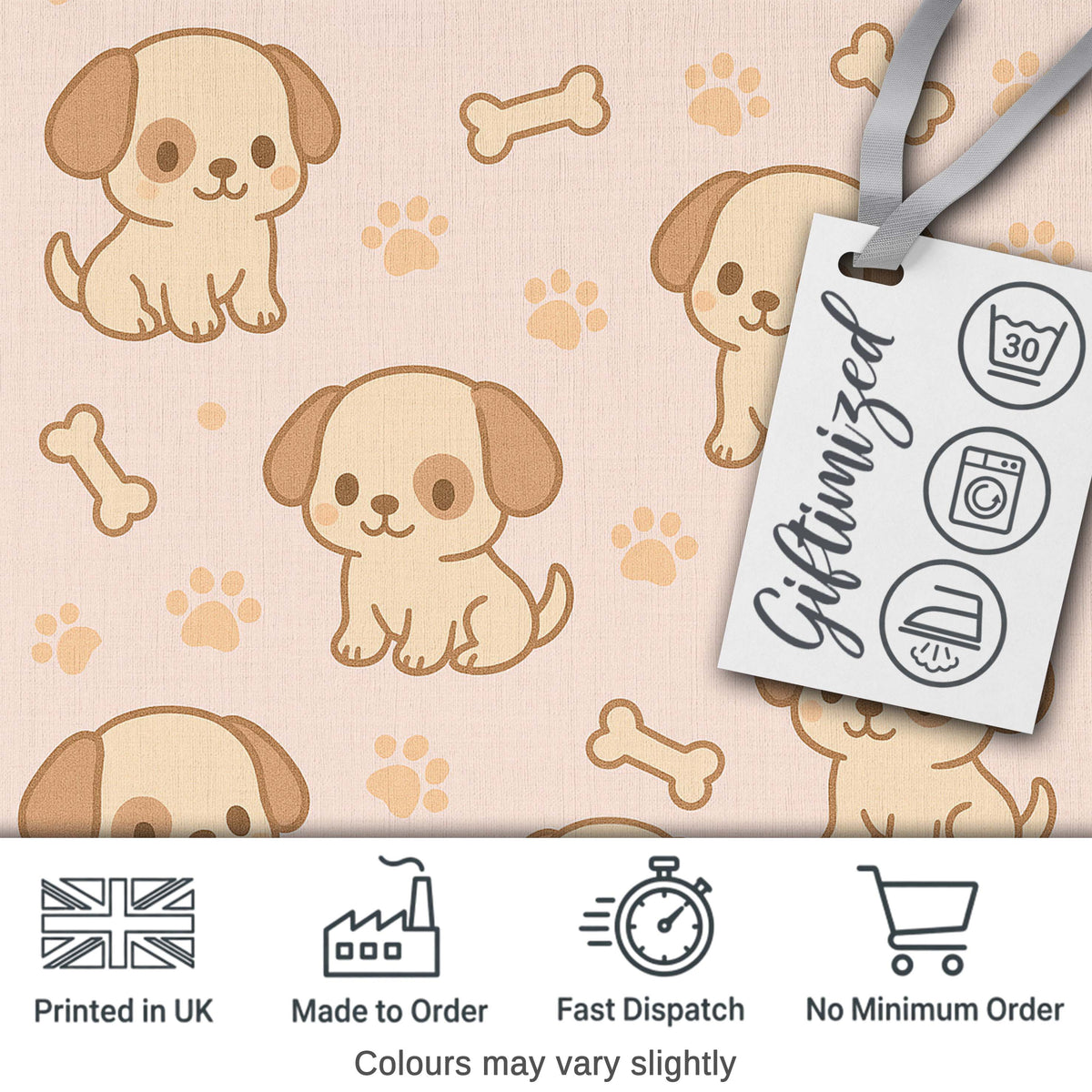 Cute Puppy Dog Cartoon Animal Pattern Thoughtful Gift Idea Lovely Digital Print Material by the Metre UK Sewing Quilting Textile