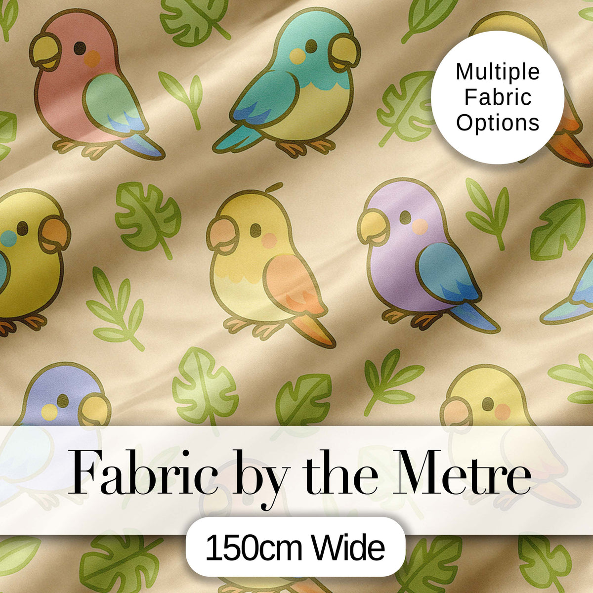 Cute Tropical Parrot Cartoon Animal Pattern Charming Decor Digital Print Material by the Metre UK Sewing Quilting Textile