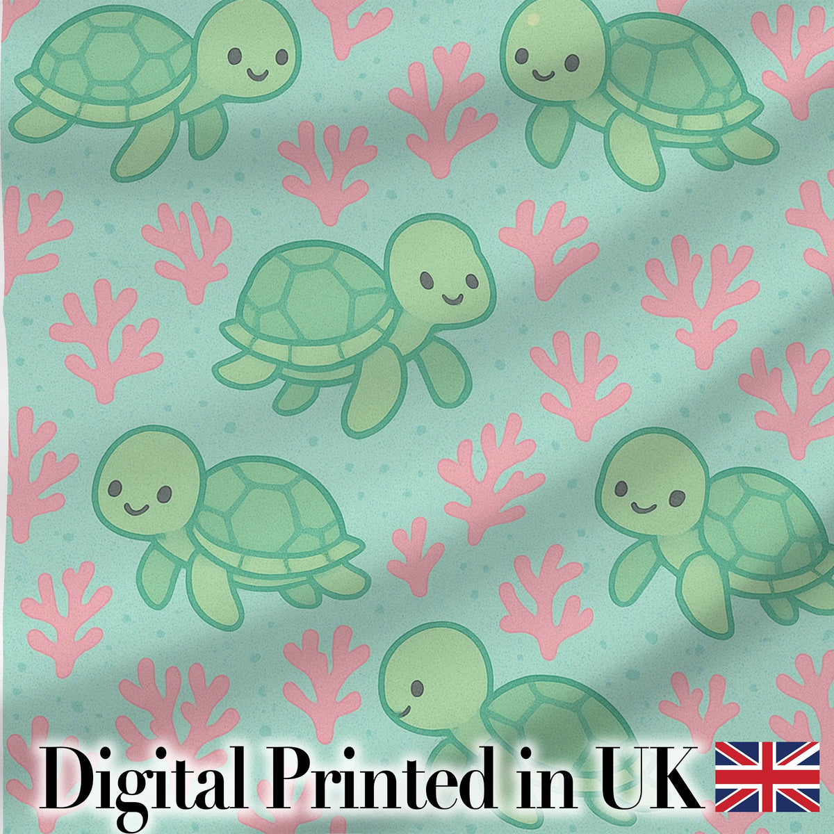 Cute Sea Turtle Coral Cartoon Animal Pattern Charming Decor Digital Print Material by the Metre UK Sewing Quilting Textile