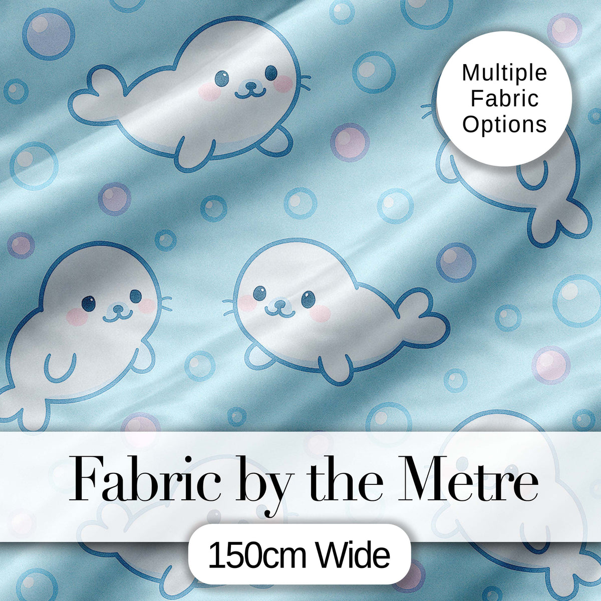 Cute Kawaii Seal Cartoon Animal Ocean Pattern Stylish Everyday Digital Print Material by the Metre UK Sewing Quilting Textile