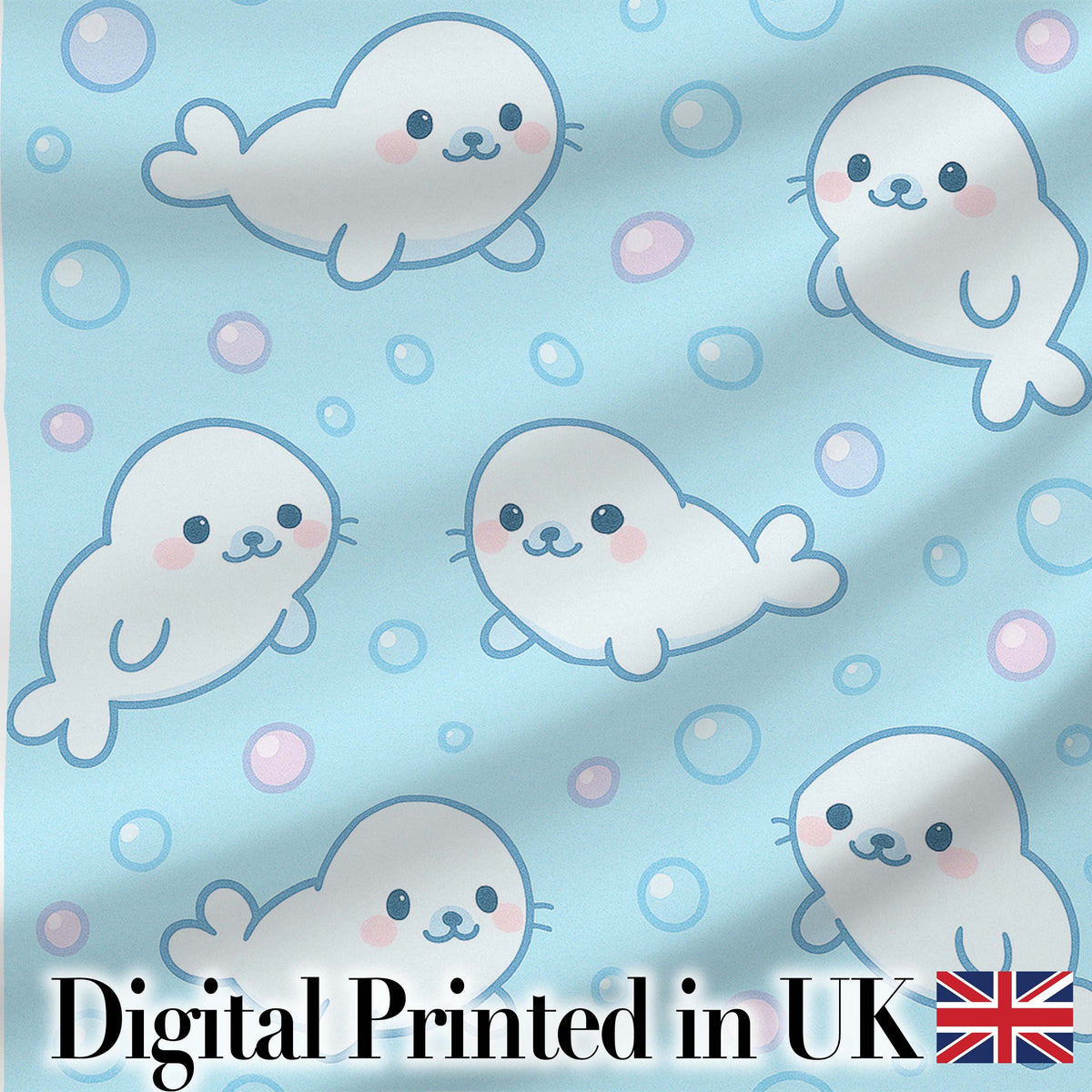 Cute Kawaii Seal Cartoon Animal Ocean Pattern Stylish Everyday Digital Print Material by the Metre UK Sewing Quilting Textile