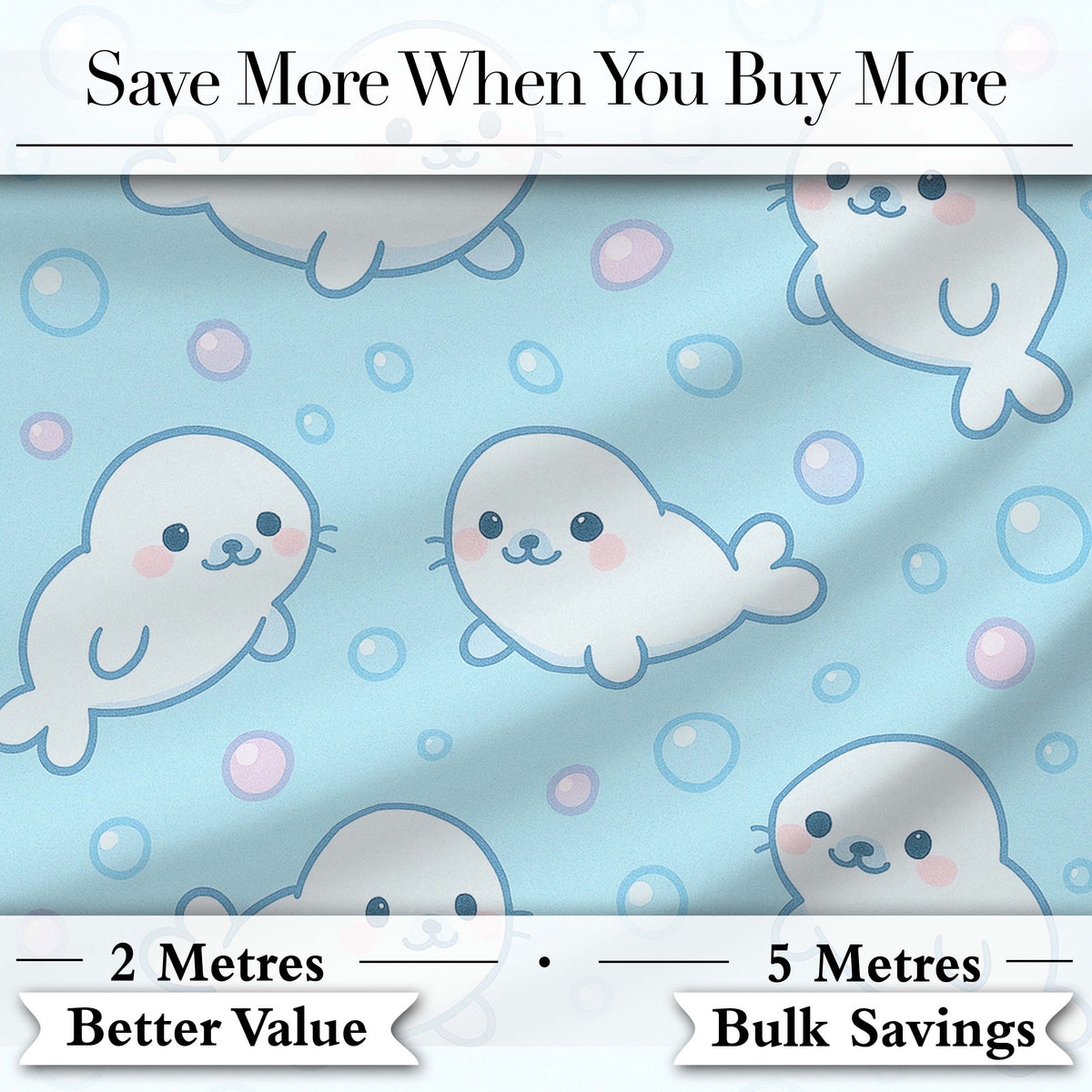 Cute Kawaii Seal Cartoon Animal Ocean Pattern Stylish Everyday Digital Print Material by the Metre UK Sewing Quilting Textile