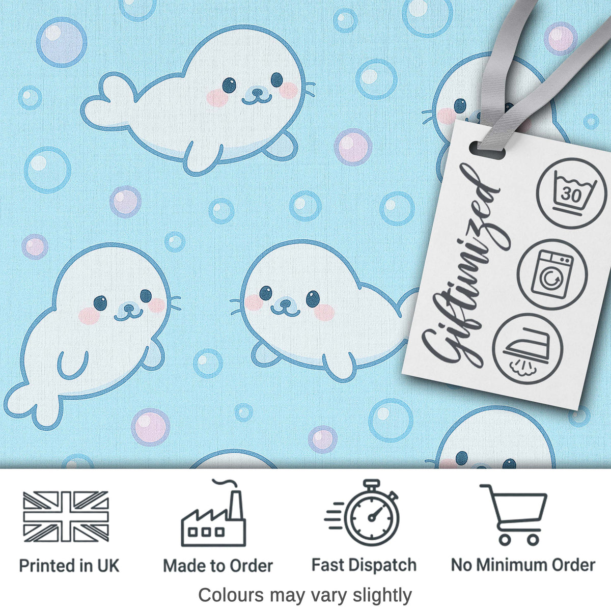 Cute Kawaii Seal Cartoon Animal Ocean Pattern Stylish Everyday Digital Print Material by the Metre UK Sewing Quilting Textile