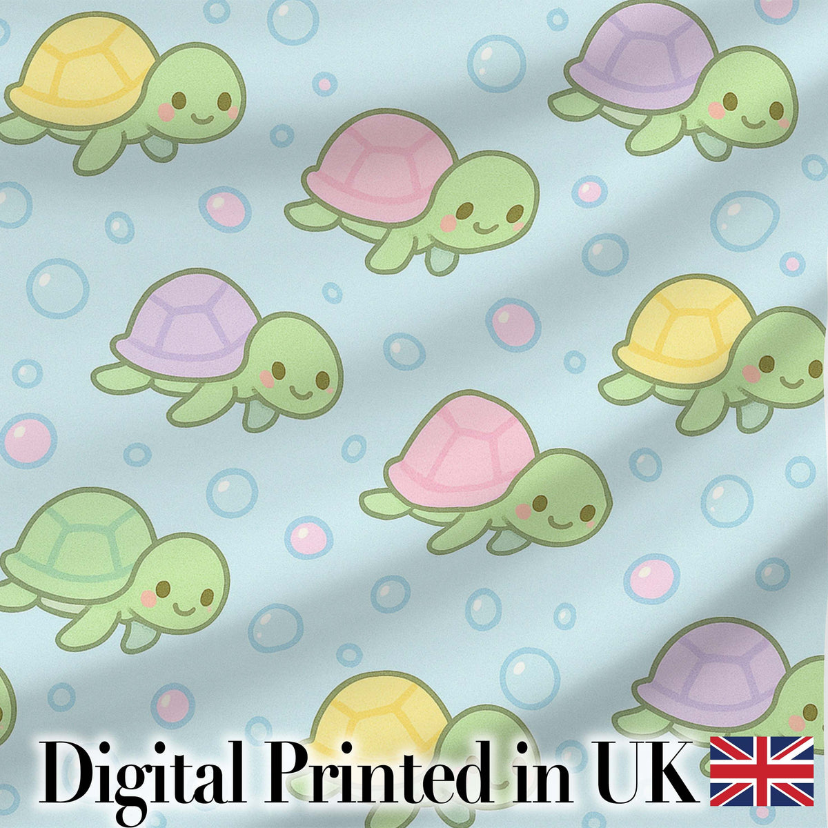 Cute Pastel Turtle Cartoon Animal Ocean Pattern Beautiful Coffee Cup Digital Print Material by the Metre UK Sewing Quilting Textile