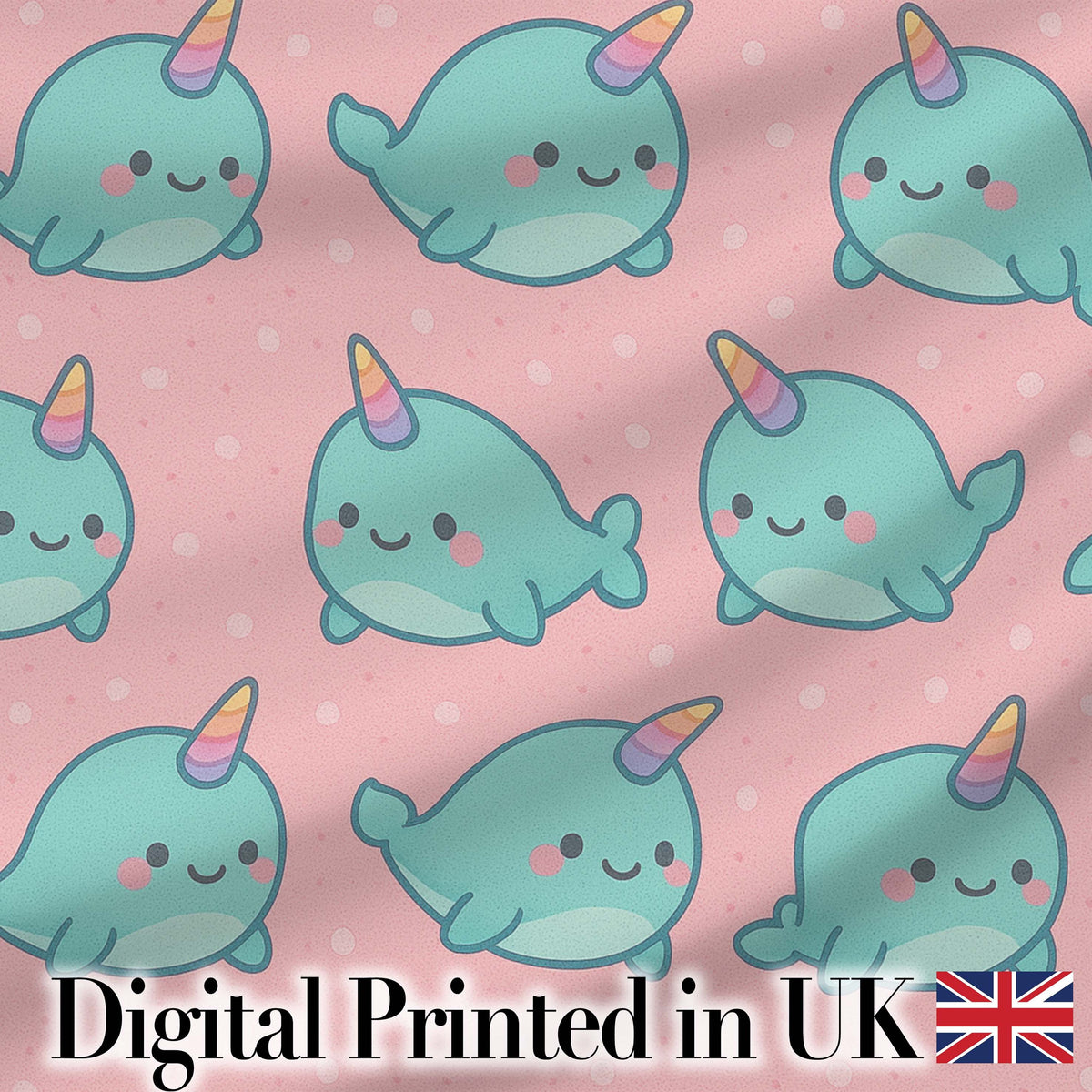 Cute Narwhal Unicorn Whale Cartoon Animal Pattern Cute Unique Gift Digital Print Material by the Metre UK Sewing Quilting Textile