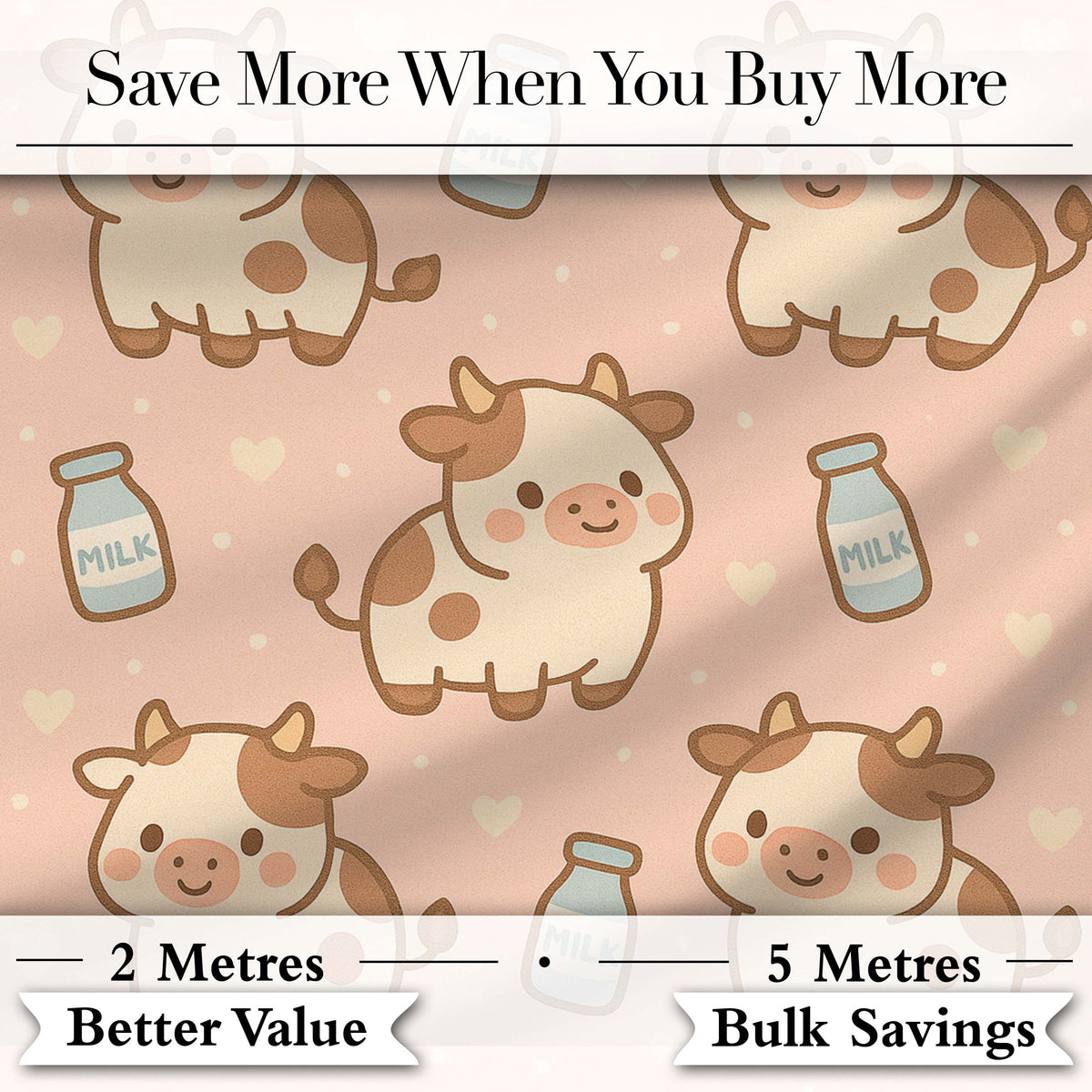 Cute Cow Milk Cartoon Farm Animal Pattern Charming Decor Digital Print Material by the Metre UK Sewing Quilting Textile