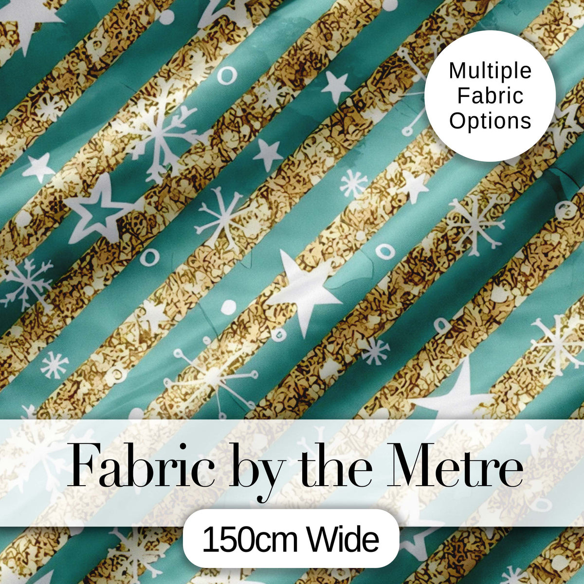 Gold Glitter Stripe Stars Snowflakes Festive Seamless Pattern Lovely Digital Print Material by the Metre UK Sewing Quilting Textile