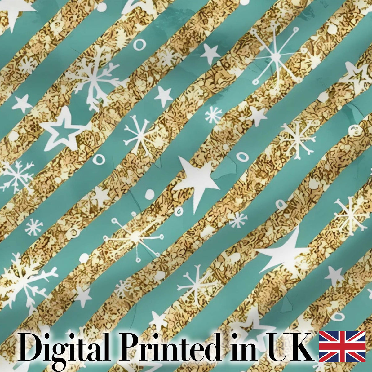 Gold Glitter Stripe Stars Snowflakes Festive Seamless Pattern Lovely Digital Print Material by the Metre UK Sewing Quilting Textile