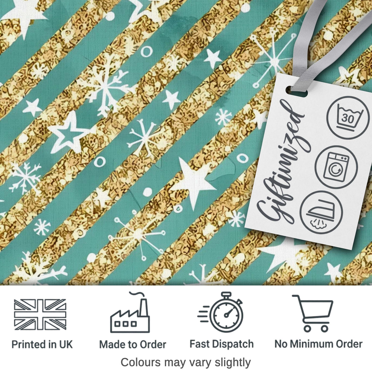 Gold Glitter Stripe Stars Snowflakes Festive Seamless Pattern Lovely Digital Print Material by the Metre UK Sewing Quilting Textile
