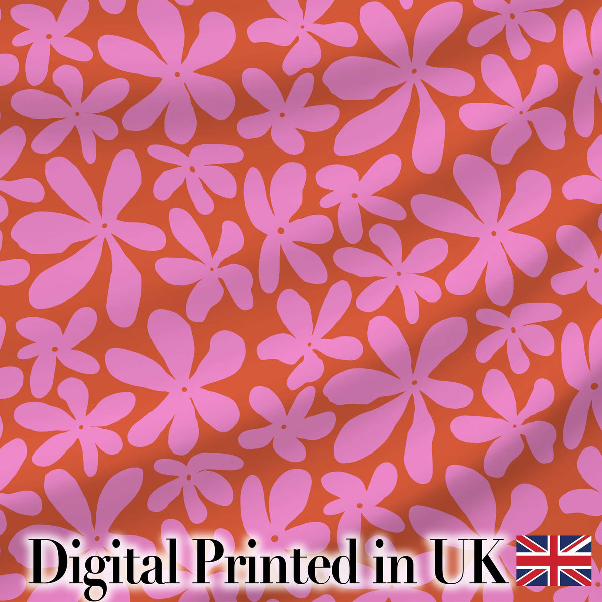 Bold Pink Floral Retro Orange Background Seamless Pattern Lovely Digital Print Material by the Metre UK Sewing Quilting Textile