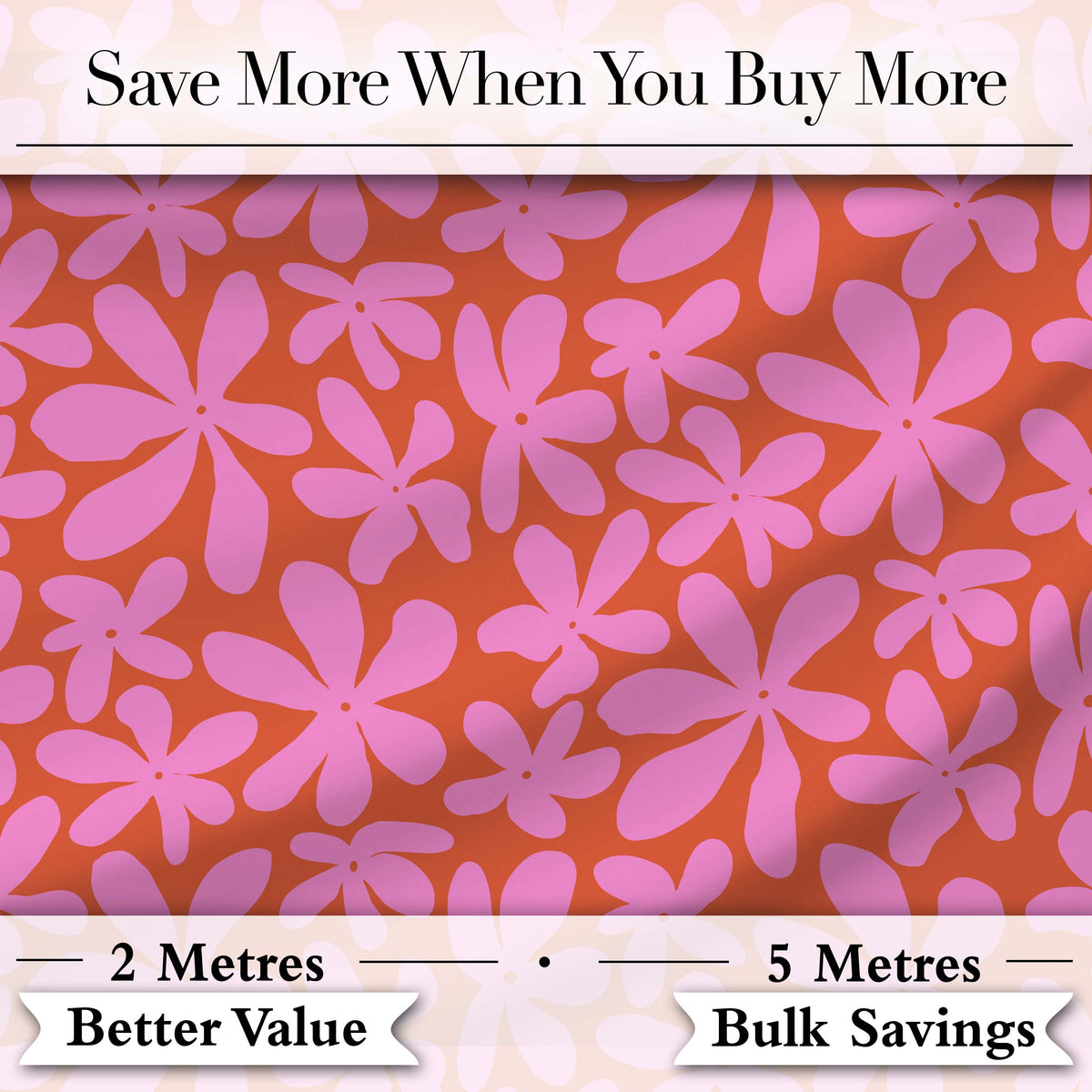 Bold Pink Floral Retro Orange Background Seamless Pattern Lovely Digital Print Material by the Metre UK Sewing Quilting Textile