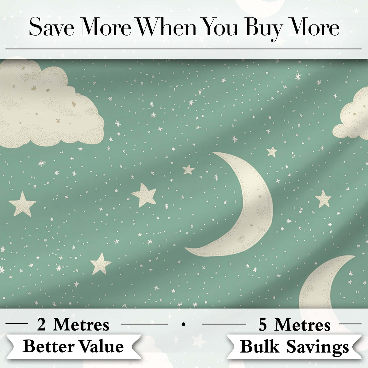 Soft Teal Moon Stars Dreamy Sky Seamless Pattern Cute Unique Gift Digital Print Material by the Metre UK Sewing Quilting Textile