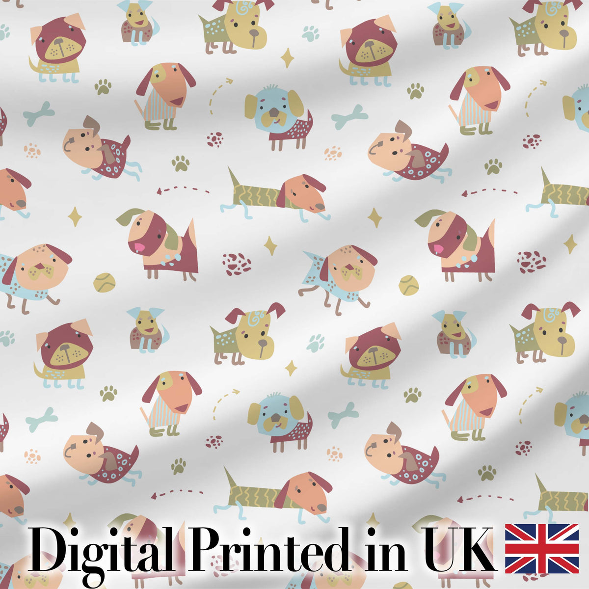 Cute Cartoon Dogs Playful Pet Seamless Pattern Perfect Gift for Her Digital Print Material by the Metre UK Sewing Quilting Textile