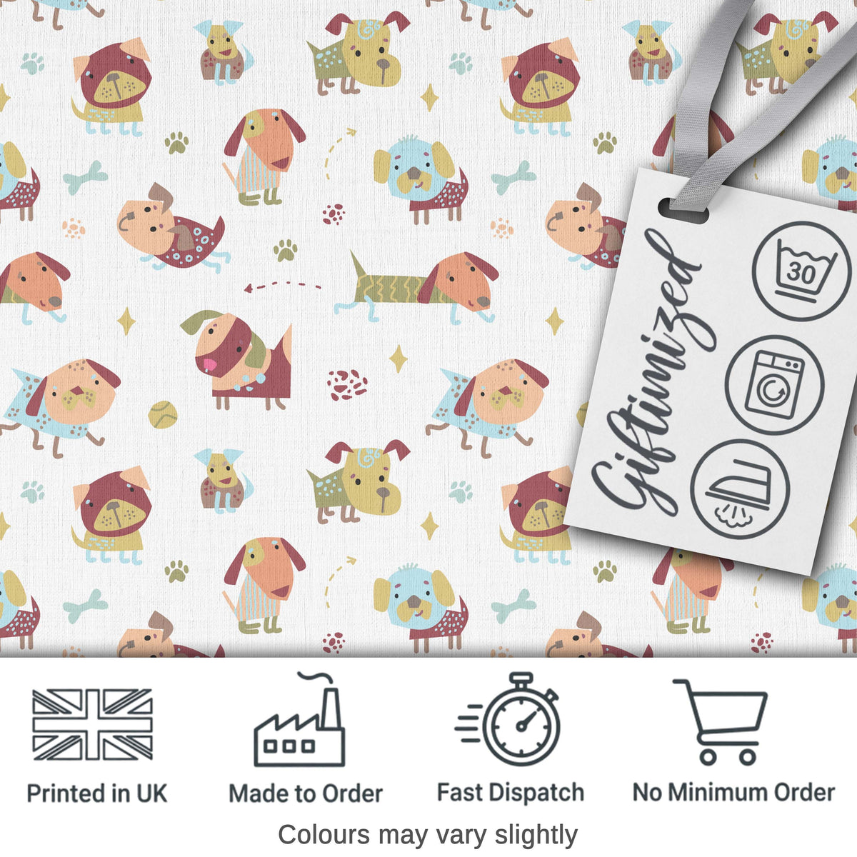Cute Cartoon Dogs Playful Pet Seamless Pattern Perfect Gift for Her Digital Print Material by the Metre UK Sewing Quilting Textile