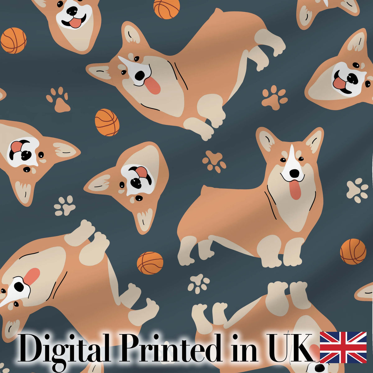 Playful Corgi Dogs Basketball Seamless Pattern Stylish Everyday Digital Print Material by the Metre UK Sewing Quilting Textile