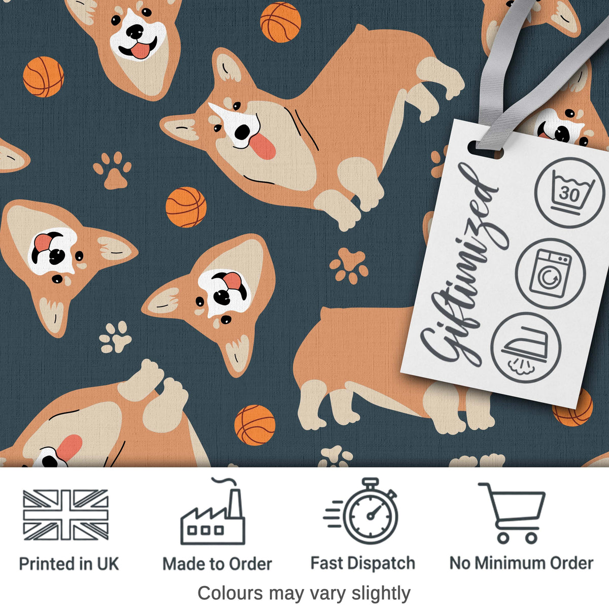 Playful Corgi Dogs Basketball Seamless Pattern Stylish Everyday Digital Print Material by the Metre UK Sewing Quilting Textile