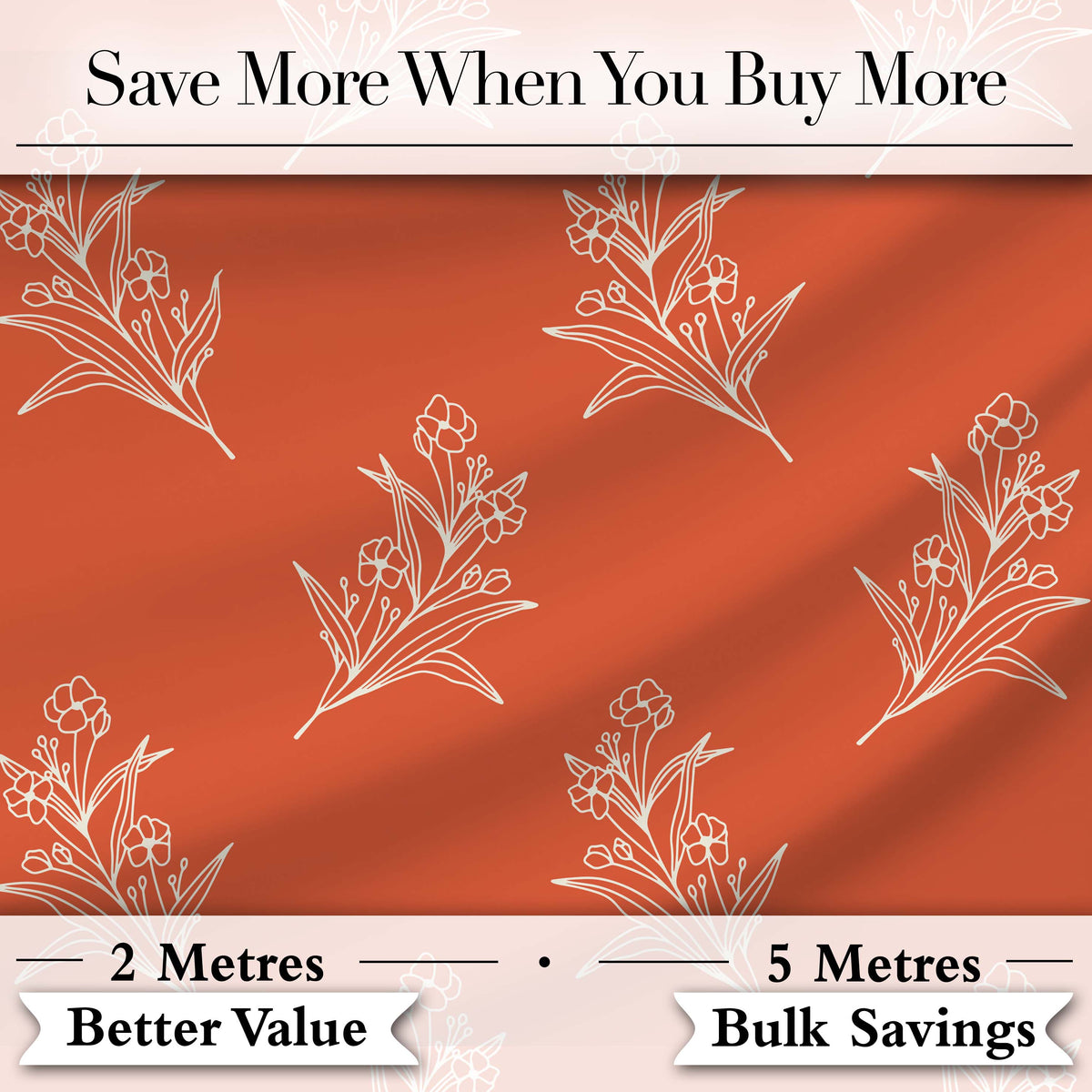 Minimal White Floral Line Art Orange Background Seamless Pattern Digital Print Material by the Metre UK Sewing Quilting Textile