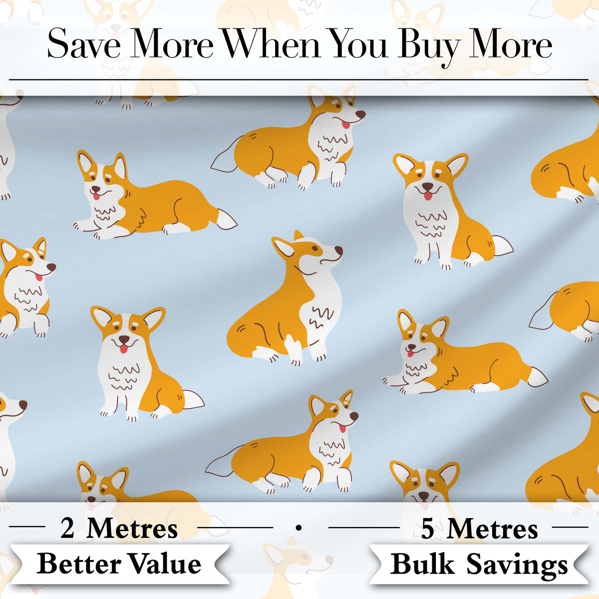 Cute Corgi Dogs Blue Background Playful Seamless Pattern Lovely Digital Print Material by the Metre UK Sewing Quilting Textile